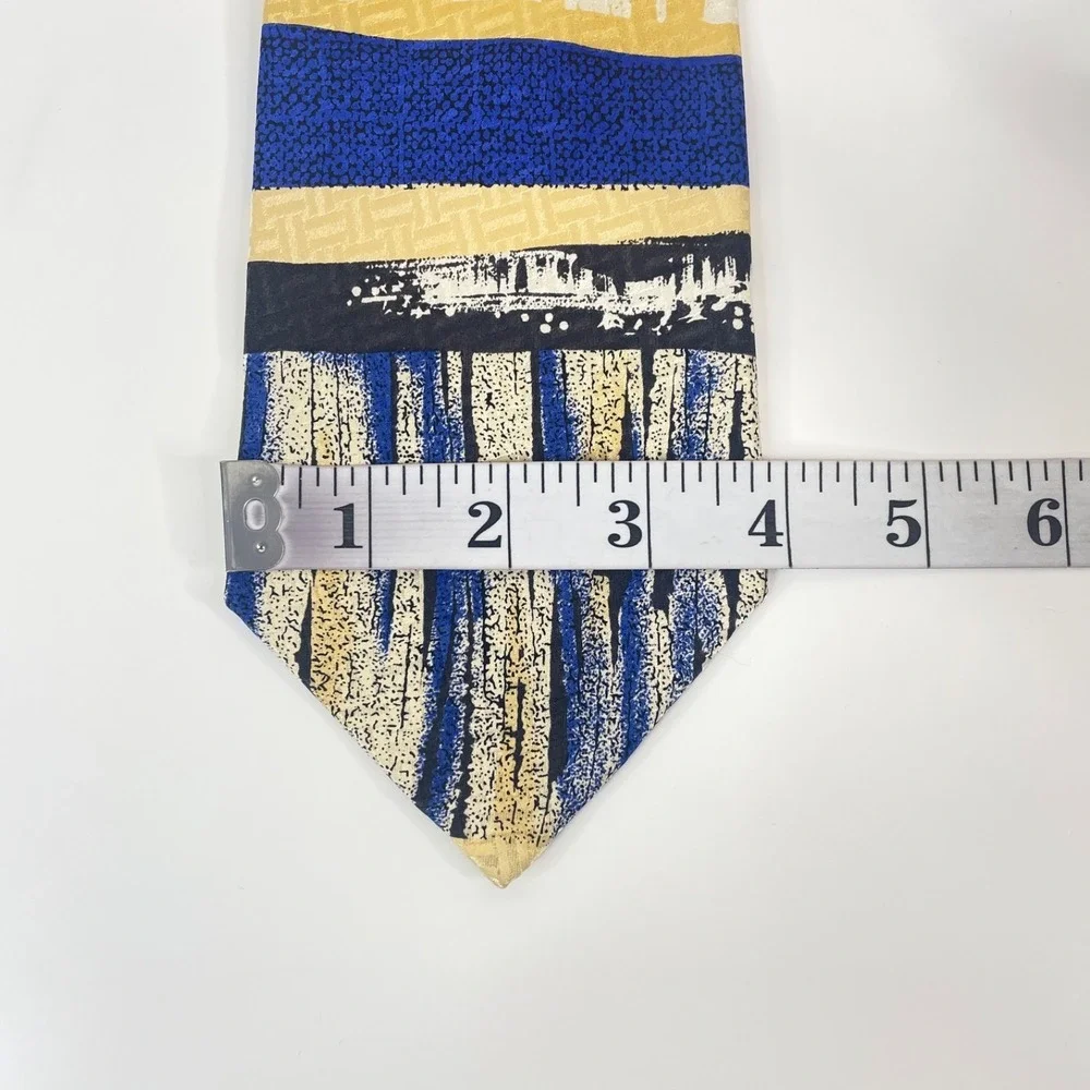 Tesoro‎ Rosso Retro Abstract Necktie Mens Silk Blue Yellow Black Urban Chic Work